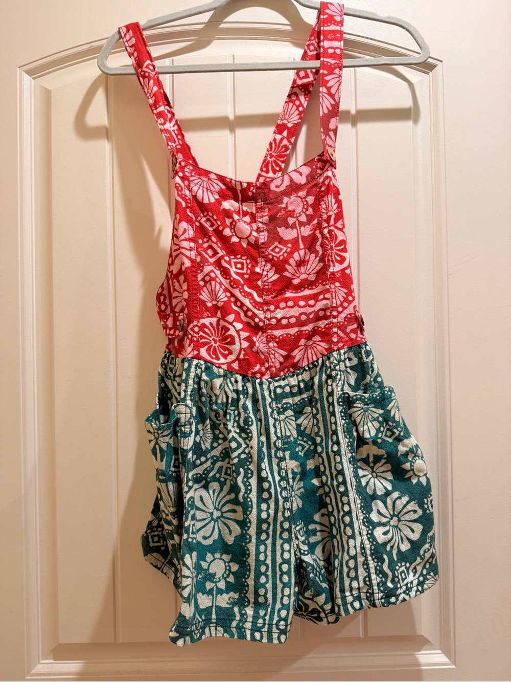 Women’s  Floral Print Sleeveless Romper - Red & Teal